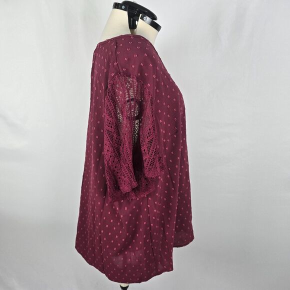 Bloomchic Blouse Women's 3X Purple Fabric Polka Dot Lace Short Sleeve Blouse NWT - Picture 11 of 14